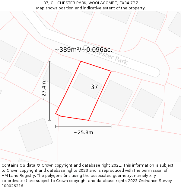 37, CHICHESTER PARK, WOOLACOMBE, EX34 7BZ: Plot and title map