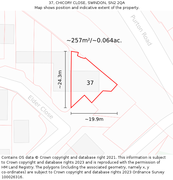 37, CHICORY CLOSE, SWINDON, SN2 2QA: Plot and title map