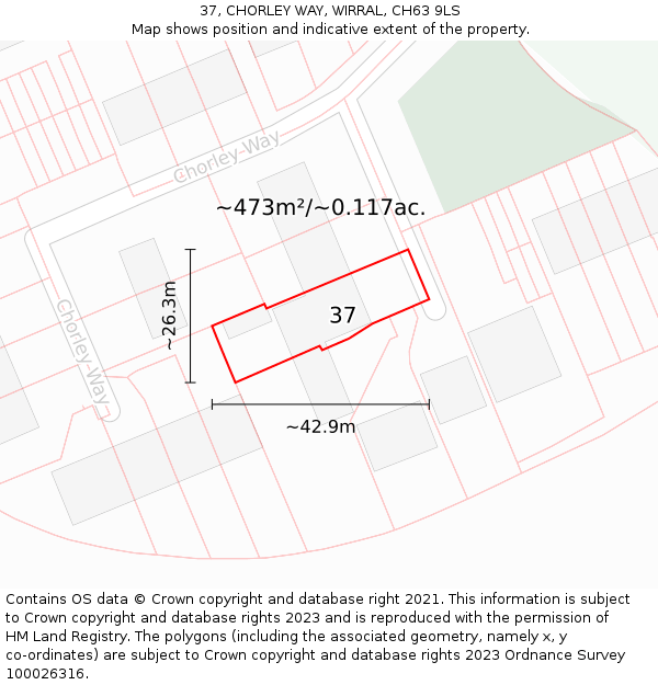 37, CHORLEY WAY, WIRRAL, CH63 9LS: Plot and title map