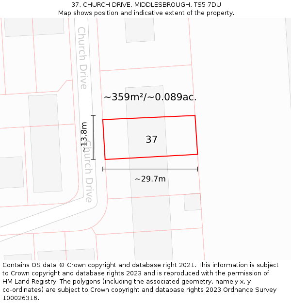 37, CHURCH DRIVE, MIDDLESBROUGH, TS5 7DU: Plot and title map