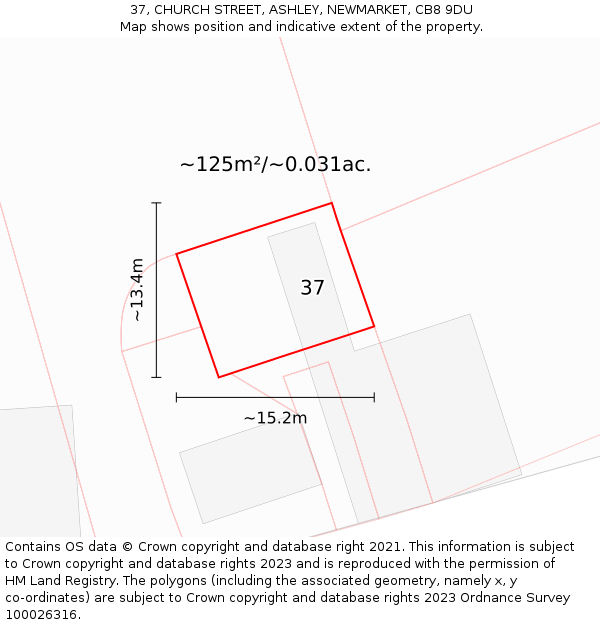 37, CHURCH STREET, ASHLEY, NEWMARKET, CB8 9DU: Plot and title map