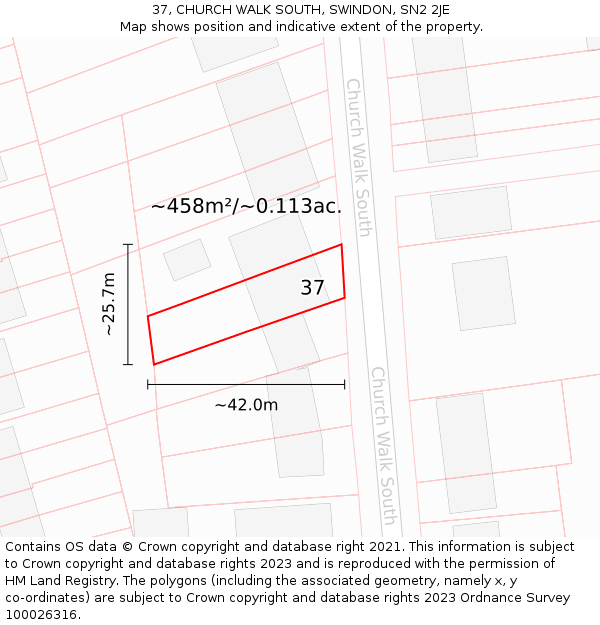 37, CHURCH WALK SOUTH, SWINDON, SN2 2JE: Plot and title map