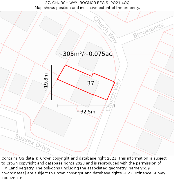 37, CHURCH WAY, BOGNOR REGIS, PO21 4QQ: Plot and title map