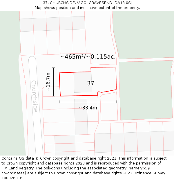 37, CHURCHSIDE, VIGO, GRAVESEND, DA13 0SJ: Plot and title map