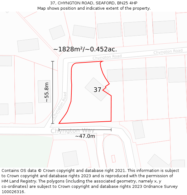 37, CHYNGTON ROAD, SEAFORD, BN25 4HP: Plot and title map