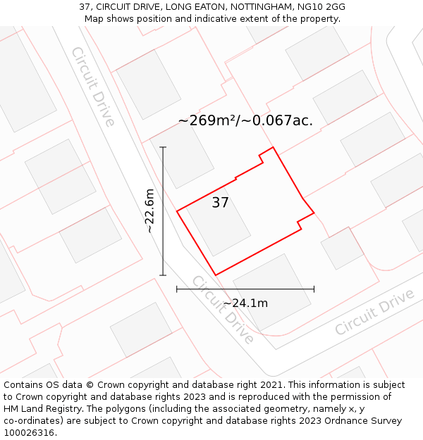 37, CIRCUIT DRIVE, LONG EATON, NOTTINGHAM, NG10 2GG: Plot and title map