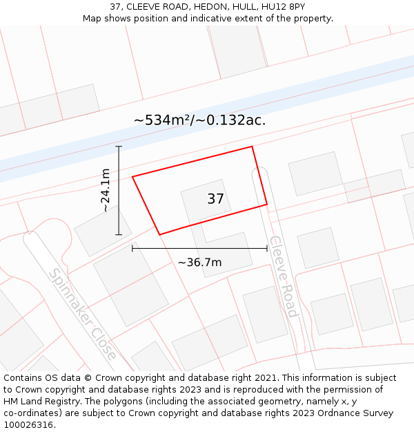 37, CLEEVE ROAD, HEDON, HULL, HU12 8PY: Plot and title map