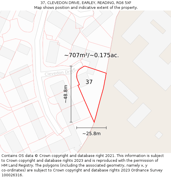 37, CLEVEDON DRIVE, EARLEY, READING, RG6 5XF: Plot and title map