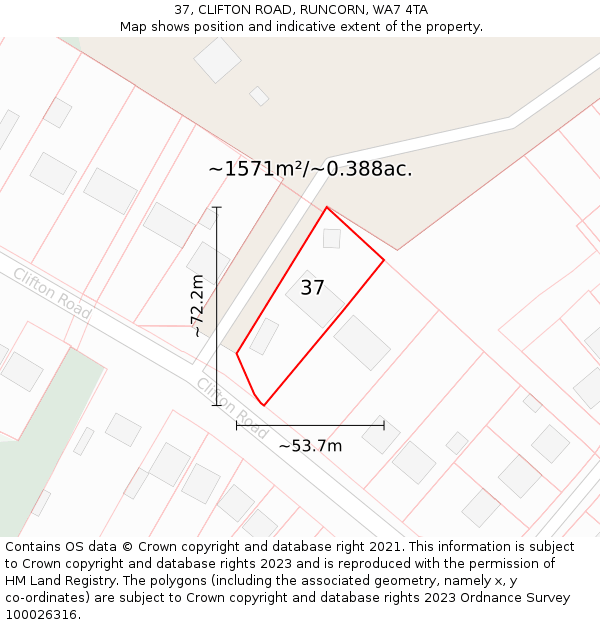 37, CLIFTON ROAD, RUNCORN, WA7 4TA: Plot and title map