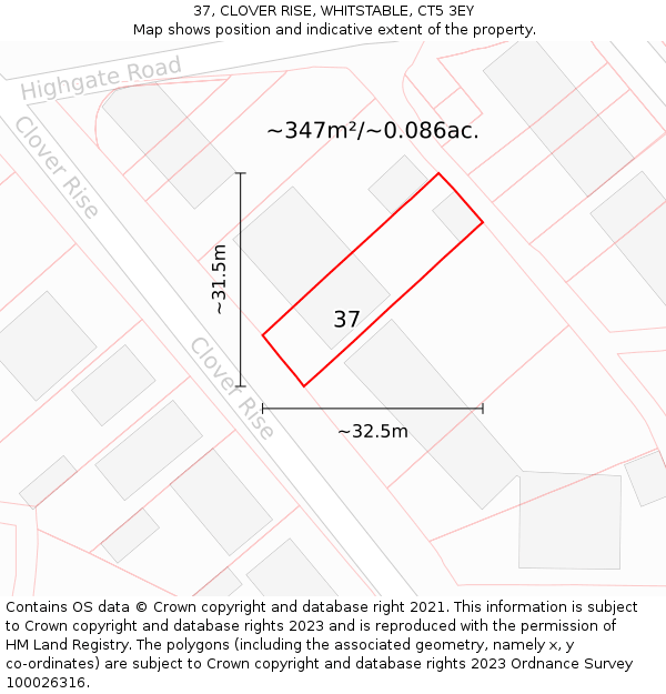 37, CLOVER RISE, WHITSTABLE, CT5 3EY: Plot and title map