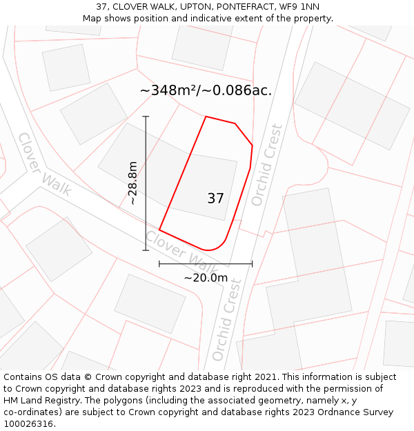 37, CLOVER WALK, UPTON, PONTEFRACT, WF9 1NN: Plot and title map