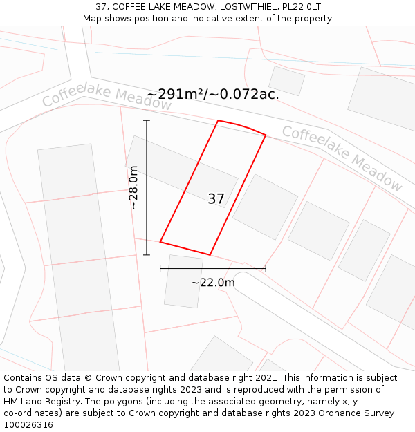 37, COFFEE LAKE MEADOW, LOSTWITHIEL, PL22 0LT: Plot and title map