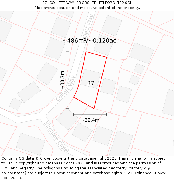 37, COLLETT WAY, PRIORSLEE, TELFORD, TF2 9SL: Plot and title map