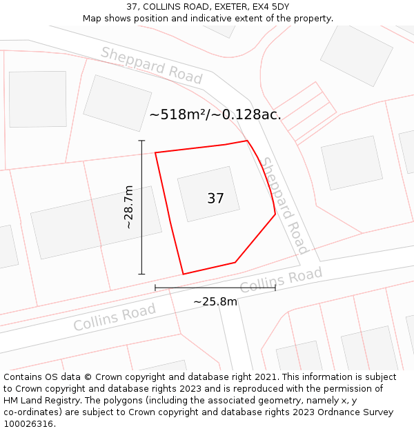 37, COLLINS ROAD, EXETER, EX4 5DY: Plot and title map