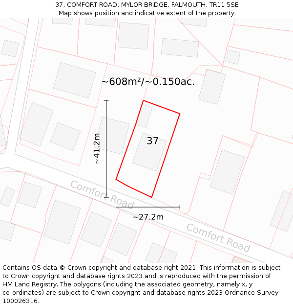 37, COMFORT ROAD, MYLOR BRIDGE, FALMOUTH, TR11 5SE: Plot and title map