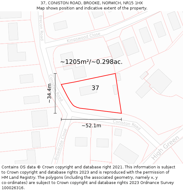 37, CONISTON ROAD, BROOKE, NORWICH, NR15 1HX: Plot and title map