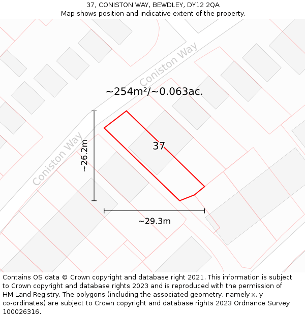 37, CONISTON WAY, BEWDLEY, DY12 2QA: Plot and title map