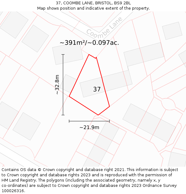 37, COOMBE LANE, BRISTOL, BS9 2BL: Plot and title map