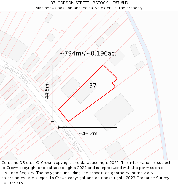 37, COPSON STREET, IBSTOCK, LE67 6LD: Plot and title map