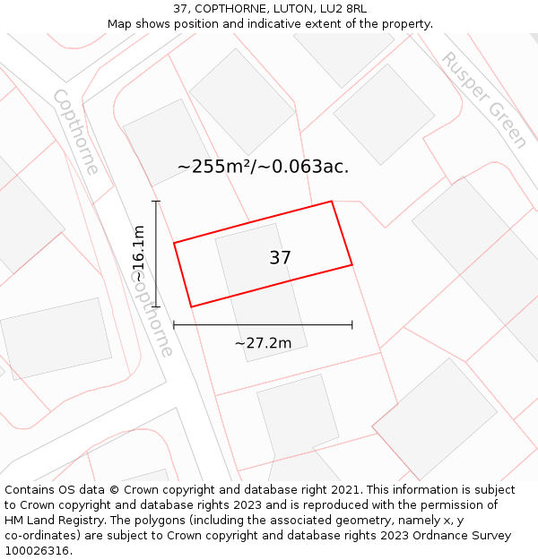 37, COPTHORNE, LUTON, LU2 8RL: Plot and title map