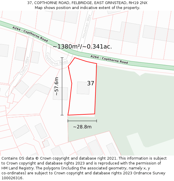 37, COPTHORNE ROAD, FELBRIDGE, EAST GRINSTEAD, RH19 2NX: Plot and title map