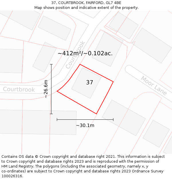 37, COURTBROOK, FAIRFORD, GL7 4BE: Plot and title map