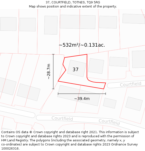 37, COURTFIELD, TOTNES, TQ9 5RG: Plot and title map