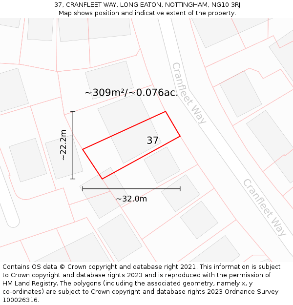 37, CRANFLEET WAY, LONG EATON, NOTTINGHAM, NG10 3RJ: Plot and title map