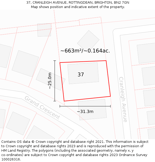 37, CRANLEIGH AVENUE, ROTTINGDEAN, BRIGHTON, BN2 7GN: Plot and title map