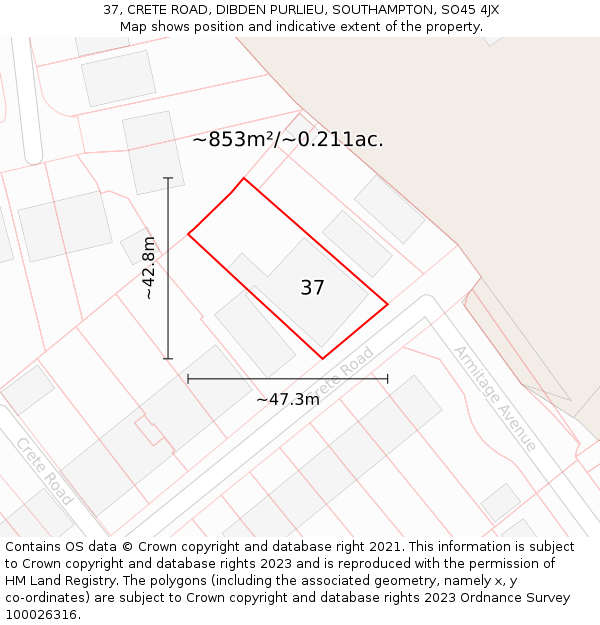 37, CRETE ROAD, DIBDEN PURLIEU, SOUTHAMPTON, SO45 4JX: Plot and title map