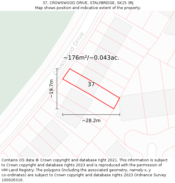 37, CROWSWOOD DRIVE, STALYBRIDGE, SK15 3RJ: Plot and title map