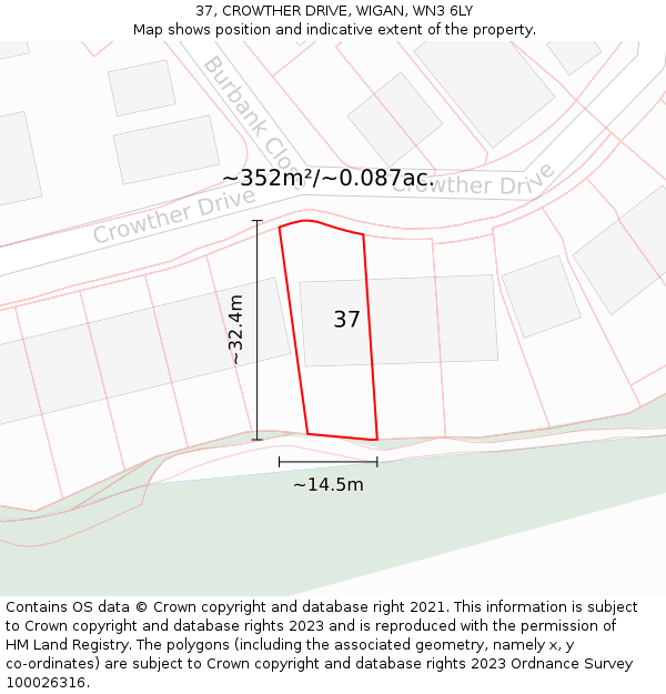37, CROWTHER DRIVE, WIGAN, WN3 6LY: Plot and title map