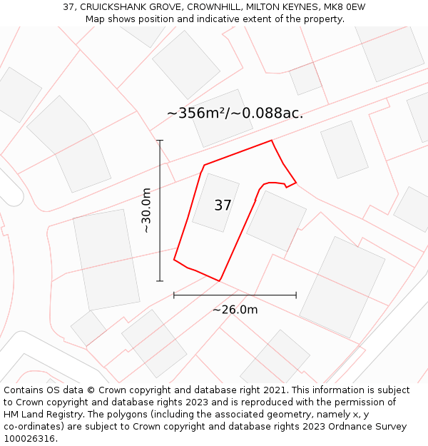 37, CRUICKSHANK GROVE, CROWNHILL, MILTON KEYNES, MK8 0EW: Plot and title map