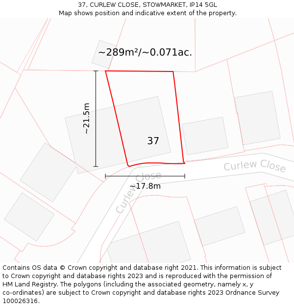 37, CURLEW CLOSE, STOWMARKET, IP14 5GL: Plot and title map
