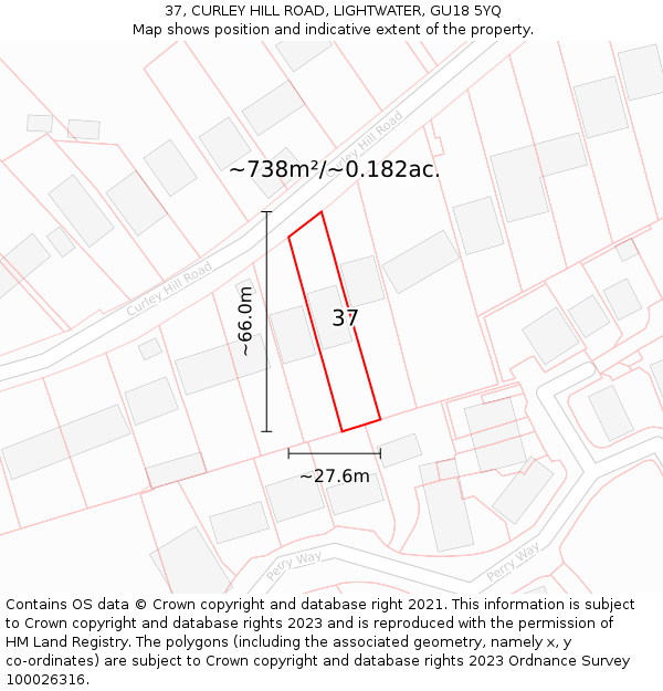 37, CURLEY HILL ROAD, LIGHTWATER, GU18 5YQ: Plot and title map