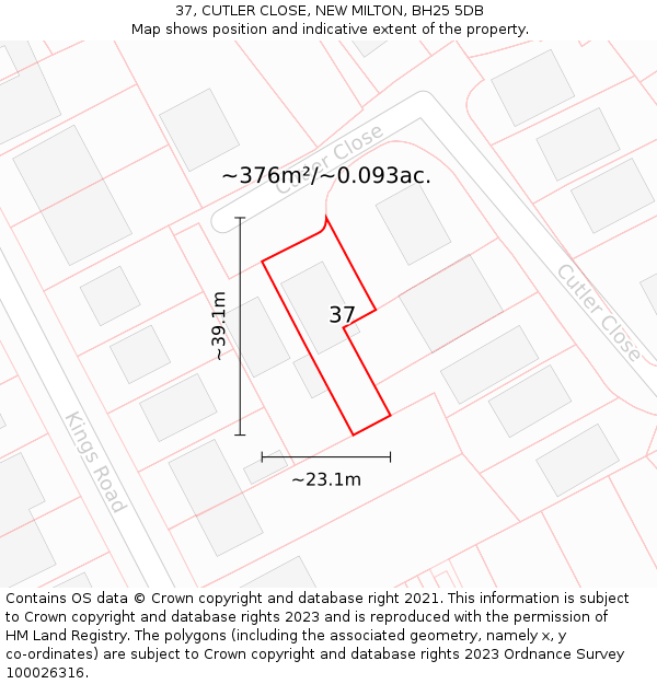 37, CUTLER CLOSE, NEW MILTON, BH25 5DB: Plot and title map