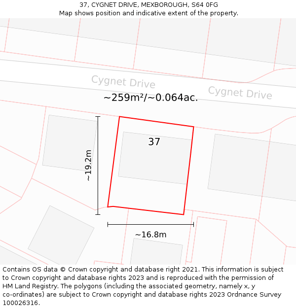 37, CYGNET DRIVE, MEXBOROUGH, S64 0FG: Plot and title map