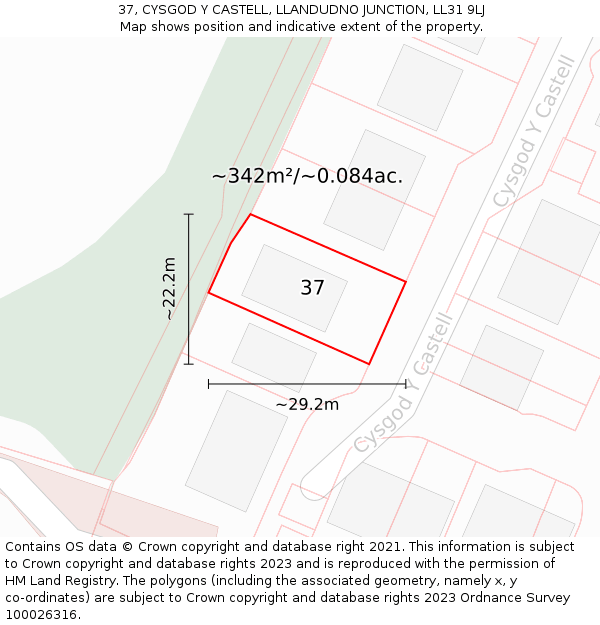 37, CYSGOD Y CASTELL, LLANDUDNO JUNCTION, LL31 9LJ: Plot and title map