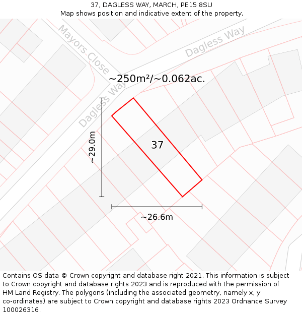 37, DAGLESS WAY, MARCH, PE15 8SU: Plot and title map