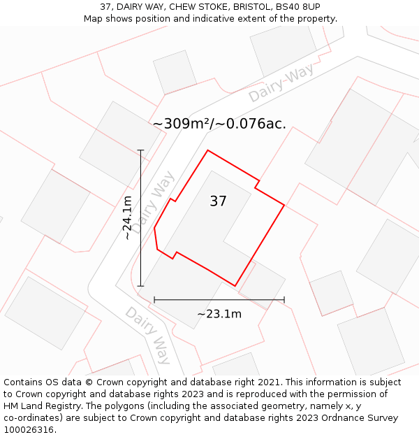 37, DAIRY WAY, CHEW STOKE, BRISTOL, BS40 8UP: Plot and title map