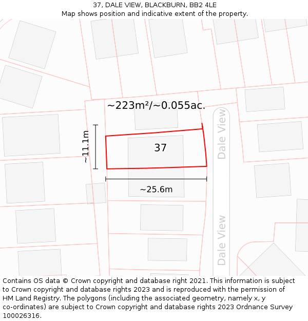 37, DALE VIEW, BLACKBURN, BB2 4LE: Plot and title map