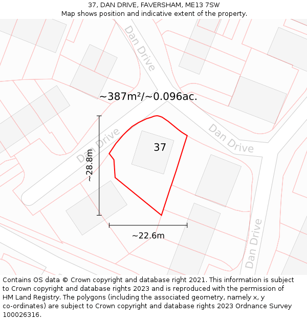 37, DAN DRIVE, FAVERSHAM, ME13 7SW: Plot and title map