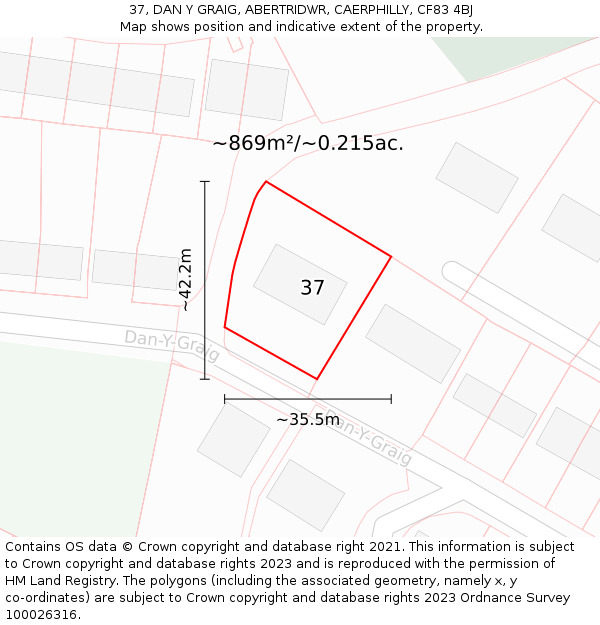 37, DAN Y GRAIG, ABERTRIDWR, CAERPHILLY, CF83 4BJ: Plot and title map