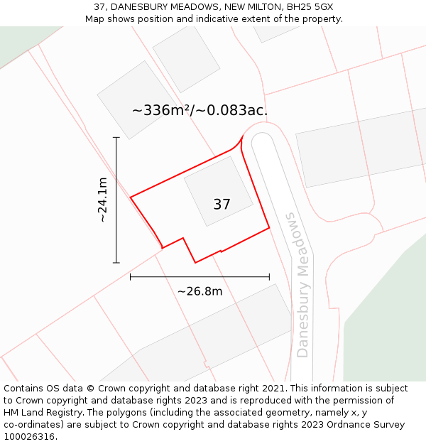 37, DANESBURY MEADOWS, NEW MILTON, BH25 5GX: Plot and title map