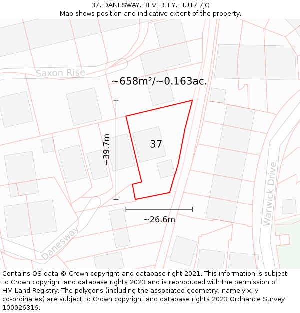 37, DANESWAY, BEVERLEY, HU17 7JQ: Plot and title map