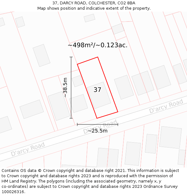 37, DARCY ROAD, COLCHESTER, CO2 8BA: Plot and title map