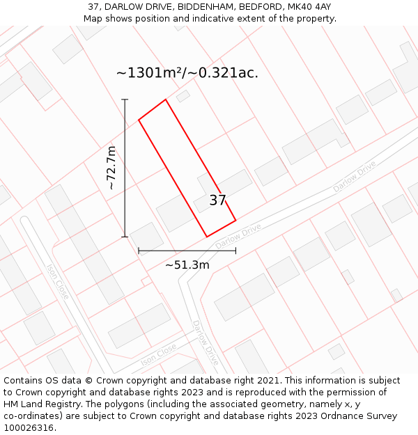 37, DARLOW DRIVE, BIDDENHAM, BEDFORD, MK40 4AY: Plot and title map