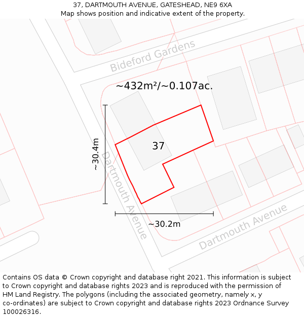 37, DARTMOUTH AVENUE, GATESHEAD, NE9 6XA: Plot and title map