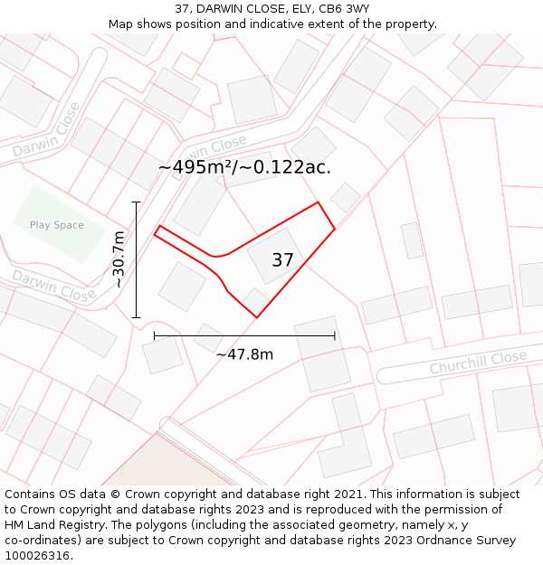 37, DARWIN CLOSE, ELY, CB6 3WY: Plot and title map