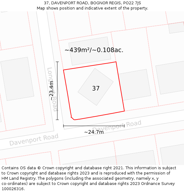 37, DAVENPORT ROAD, BOGNOR REGIS, PO22 7JS: Plot and title map